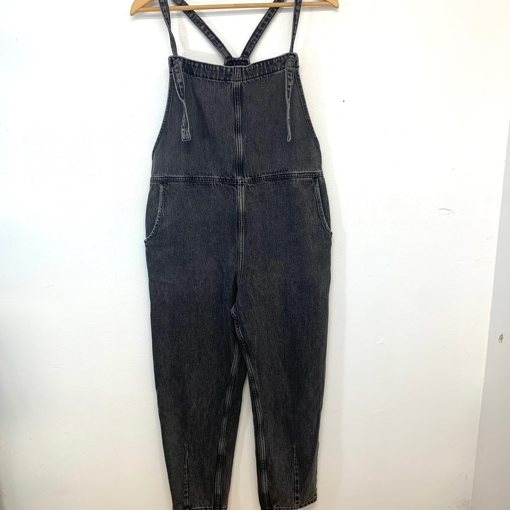 Mango MNG‎ Denim Black Acid Wash Overalls Jumpsuit XS Tapered Leg Streetwear